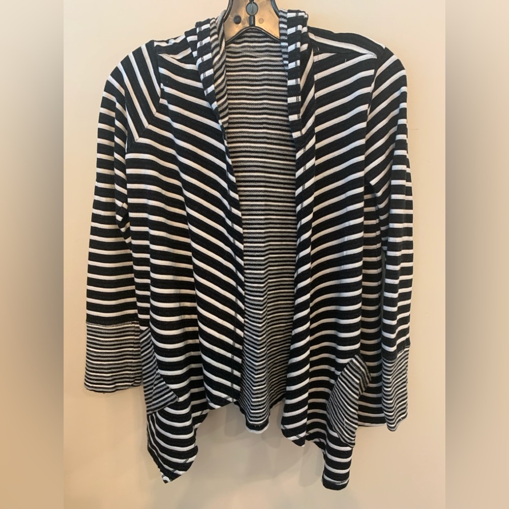 Striped Hooded Open Cardigan